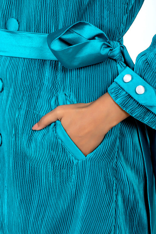 Metallic blue jacket - micro-pleated