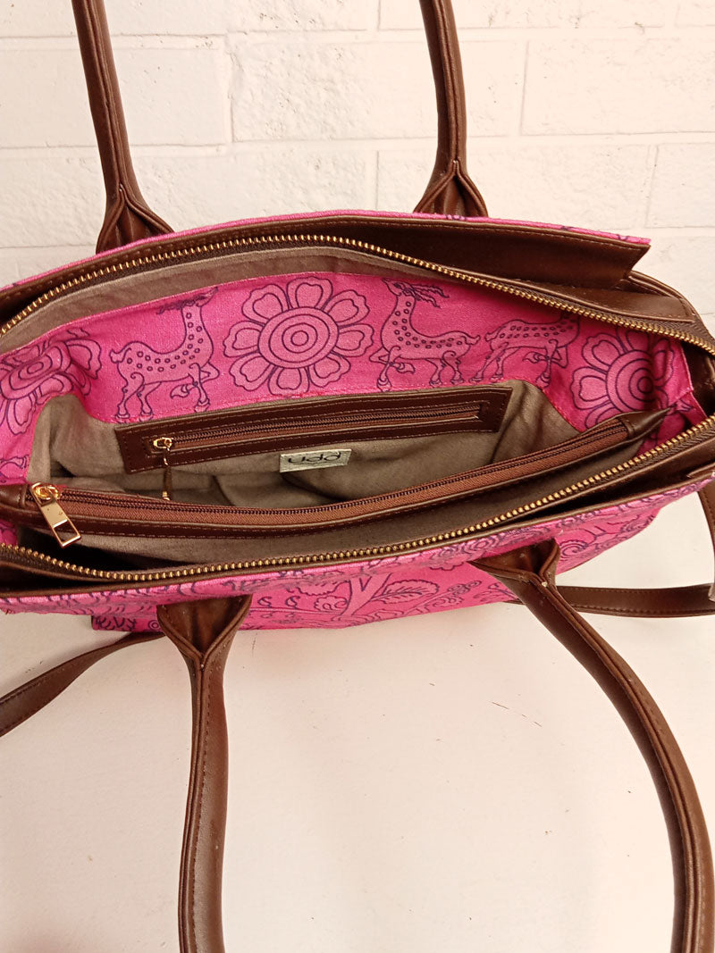 kalamkari Office Bag- Pink